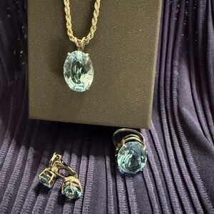 Blue Topaz Sterling silver ring earrings pendant chain .925